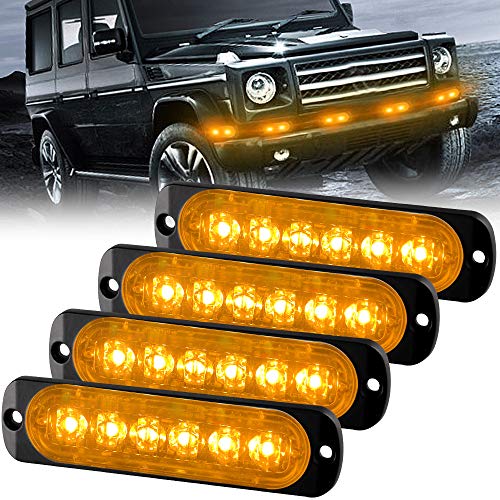 Sidaqi Advertencia de emergencia Luz de advertencia de peligro Luz estroboscópica 6 LED Amarillo para vehículo Camión Remolque de flash 12-24V (4 piezas)