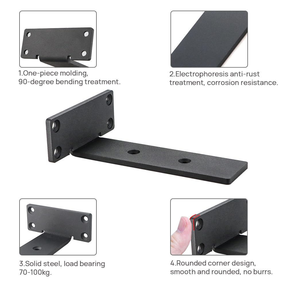 Lot De 4 Supports Étagère Flottants 15,2 Cm - Industriels Noirs Robustes - Capacité 68 Kg Par Paire