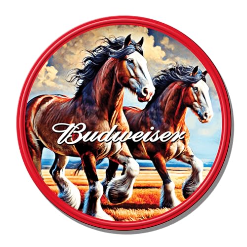 Desperate Enterprises Budweiser Clydesdales Fully Embossed Round Steel Sign - Metal Bar Signs - Nostalgic Vintage Metal Signs - Made in the USA