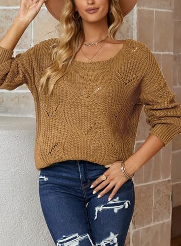 Image of Dokotoo Womens Sweaters 2026 Crewneck Cute Elegant Soft Long Sleeve Hollow Cable Knit Pullover Tops
