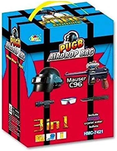 vGRASSP Toys PubG AirDrop Set - 3 in 1 Gun Water Bullet Soft Bullet Dart Bullets Gun, Bag and Helmet (Colour as per Stock)