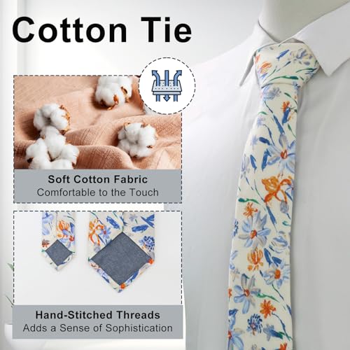 Image of Luckyvestir Mens Ties, Sage /Dusty Blue /Pink Floral Ties for Men, 2.76 inch Cotton Flower Necktie for Wedding /Groomsmen /Party
