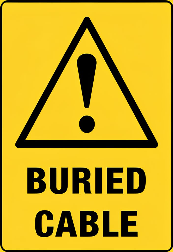 peiyeety Buried Cable Warning Tin Sign 12x8 Inch, Yellow & Black Caution Metal Plaque, Safety Notice Wall Decor for Yard, Construction Site, Garage, Workshop, Utility Area, Gift Idea