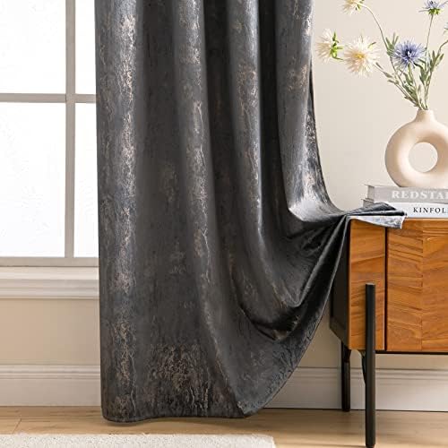 MIULEE 2 Panels Grey Bronzing Velvet Curtains Decoration Room Darkening Thermal Insulated Curtain Pair Eyelet Drapes for Living Room Kids Bedroom Nursery 46" W x 90" L 117x228cm