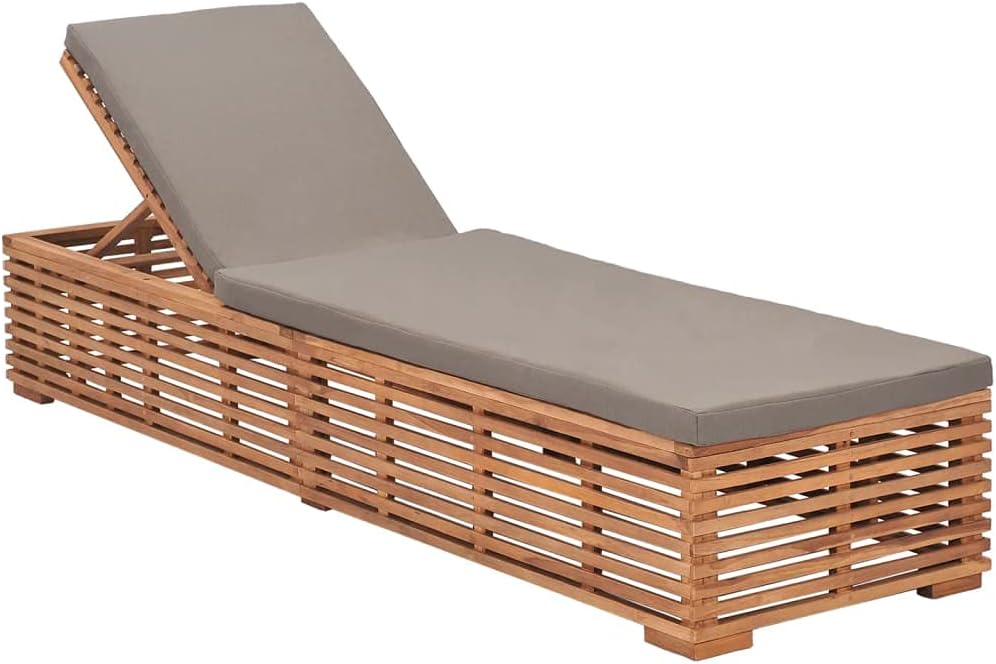 Sun Lounger with Dark Gray Cushion,Outdoor Lounge Chairs,Outdoor Daybed,Beach Lounge Chair,Sunbathing Recliner,Sun Lounge Bed,for Patio,Beach,Balcony,Poolside,Backyard, Solid Teak Wood