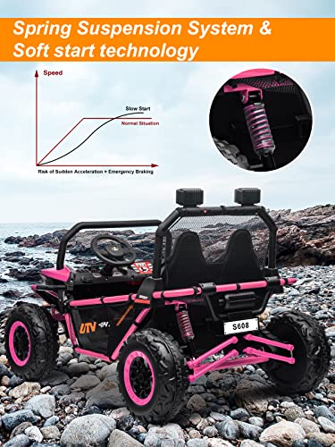 Ottaro 24V 10Ah Ride On Utv Cars 2 Seater, Kids Electric Cars Vehicles, Metal Frame, Eva Wheels, 2X200W Powerful Motors, 20” Large 2 Seats, Bluetooth, Remote Control, Max Speed 4.7Mph (Pink) #TOP5