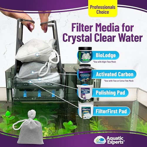 Aquatic Experts Fine Aquarium Media Bag, Durable Drawstring Bags for Fish Tank Filters, 450 Micron Mesh, (Fine, 3"x 8" - 4 Pack)