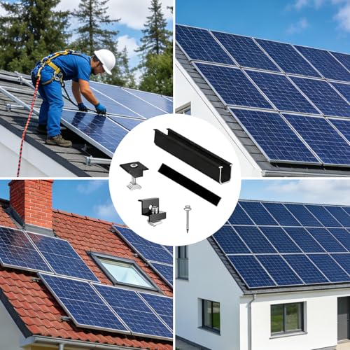 Solarpanel Halterung Flachdach I Set für 2 Panele I Solarmodul Halterung Balkonkraftwerk I Flachdach Halterung für PV Module I Solarmodulbefestigungsset mit verstellbarer Endklemme von 30-35mm