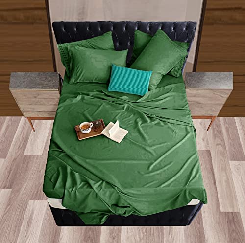 Image of Mocassi Bed Sheet Set - Luxury Hotel 1800 Premier Bedding Sheets & Pillowcases - Ultra Soft Breathable & Cooling Bed Sheets - Deep Pocket - Wrinkle Resistant - 4 Piece - Cali King, Hunter Green