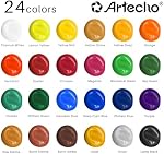 Artecho Acrylic Paint Set 24 Colors 2oz/59ml with 12 Brushes, Art Supplies | Permanent rich pigment non-toxic craft kit for canvas, fabric, rock, wood, ceramic, Great gift for adults & beginners