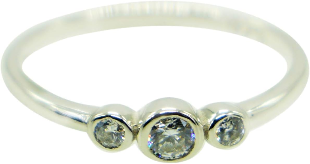 3 Stone Set White Crystal Quartz Lightweight Design 925 Sterling Silver Beautiful Ring