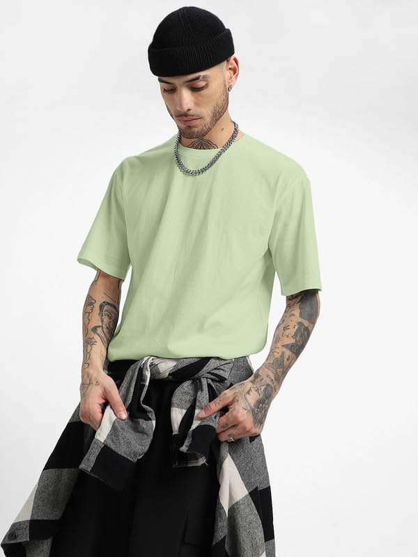 Image of Veirdo Solid Oversized 100% Pure Cotton Combo T-Shirt for Men & Boys (Half Sleeves, Round Neck, Drop Shoulder, Baggy Fit, Pack of 2, Available in S to 2XL