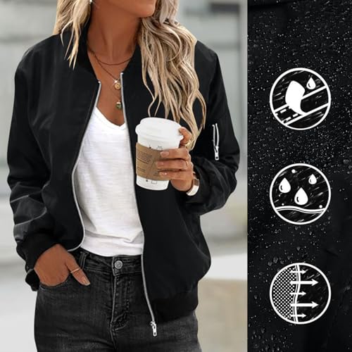 Bomber Jacket Women Trendy Zip Up Jackets Lightweight Casual Long Sleeve Windbreaker Fall Fashion Clothes 20252