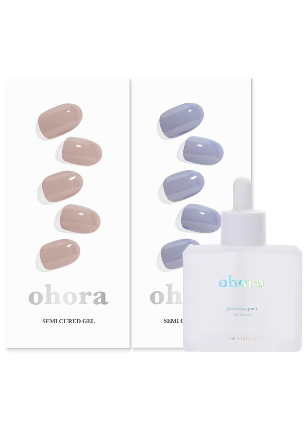 ohora Semi Cured Gel Nail Set of 3 (N Cream Beige & N Cream Cloud & Easy Peel Remover) - Professional Salon-Quality Nail Care