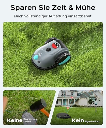 Bild 2 - V100 Mähroboter ohne Begrenzungskabel, mit Vision Navigation, Spiralschnitt, 150 Hinderniserkennung, Rasenroboter bis zu 150 m², 4Ah Akku Rasenmäher Roboter mit Kamera, Ersatzklingen