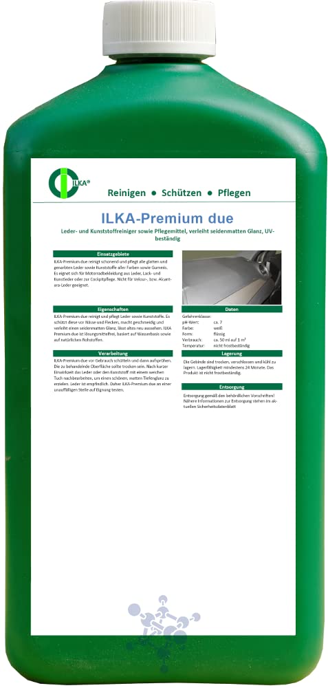 ILKA® - Premium due Leder- und Kunststoffreiniger | 10ltr | Pflegemittel verleiht seidenmatten Glanz, UV-beständig | für Motorradbekleidung aus Leder, Lack- und Kunstleder und Gummi
