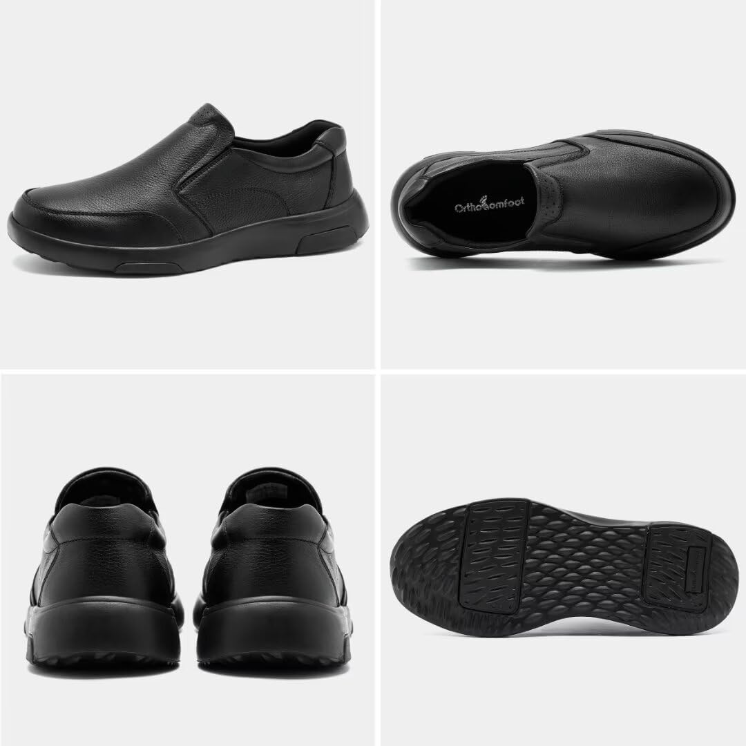 OrthoComfoot Men's Orthopedic Leather Dress Walking Shoes: Comfortable Plantar Fasciitis Oxfords with Arch Support, Business Diabetic Slip-On Loafers for Foot and Heel Pain Relief - Image 4