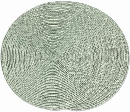 FunWheat Round Braided Placemats Set of 6 Place Mats for Dining Tables Woven Washable Non-Slip Table mats 15 inch for Spring(Fog Green, 6pcs)