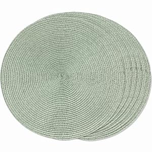 FunWheat Round Braided Placemats Set of 6 Place Mats for Dining Tables Woven Washable Non-Slip Table mats 15 inch(Fog Green, 6pcs)