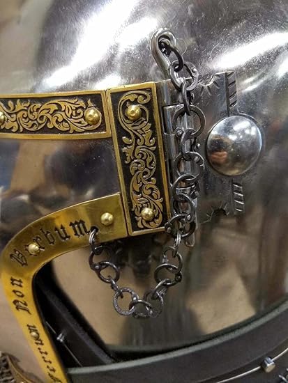 Casque médiéval Bascinet Hounskull avec visière gravée - Cadeau de collection pour père - Argent