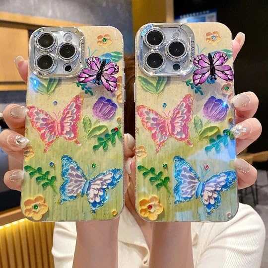 Image of PEEPERLY Back Cover Case for iPhone 13 Pro Max Scratch Resistant Anti-Slip TPU Shockproof Protective Durable Lush Meadow Garden Butterfly Case for Girls & Women
