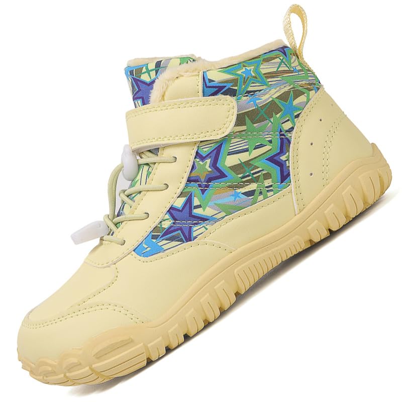 Winter Children Barefoot Snow Boots High-Top Shoes Anti Slip Plush Trail Running Shoes for Hiking Climbing Outdoor Boots (622-huang, Toddler, 1, Digital, US Shoe System, Wide Leg Pants)
