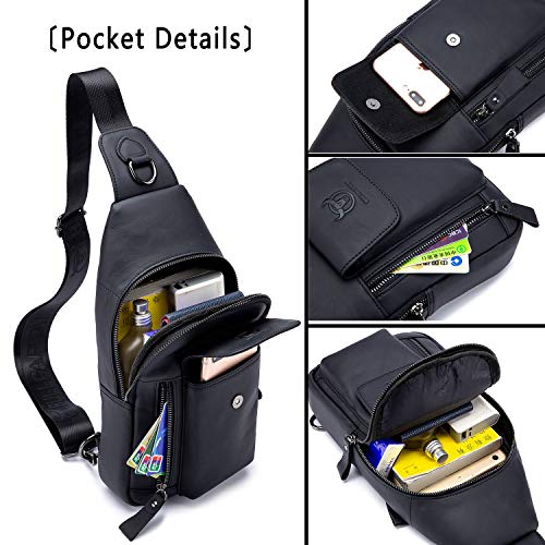 BULLCAPTAIN Mens Leather Crossbody Bag Shoulder Sling Bag Casual Daypacks Chest Bags for Travel Hiking Backpacks - Image 6