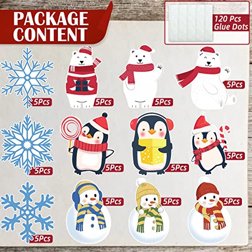Aviski 60 peças recortes de inverno, recortes coloridos de natal, pinguins, flocos de neve, bonecos