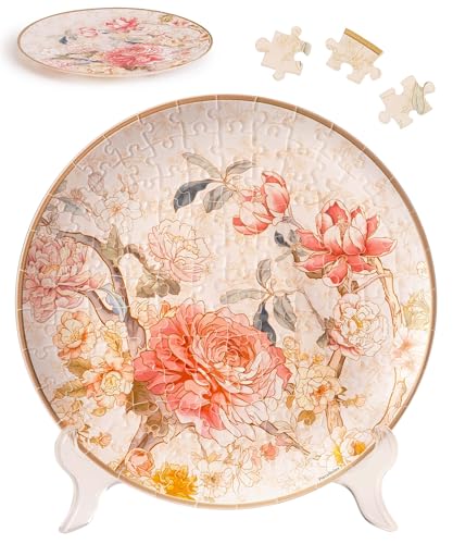 Image of PieceRelax 3D Puzzle Plate 124 Pieces - Peony Blossom Elegance - Jigsaw Puzzle for Adults, Decorative Plate with Durable Plastic Pieces, Ideal Gift for Home or Office Decor [PL1008]