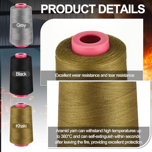 Image of 3-roll Pack of 1313 Aramid 403 Flame-Retardant Yarn, Temperature Resistant to 200℃ Under No Load, Temperature Resistant to 162℃ Under Load, 2000 Meters, Available in Black, Gray, and Khaki