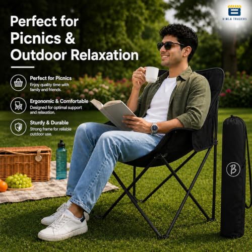 Image of Foldable Camping Chair with Carry Bag, Portable Outdoor Folding Chair for Camping, Picnic, Garden and Travel, Heavy Duty Metal Frame.(FURNTR002 Black)