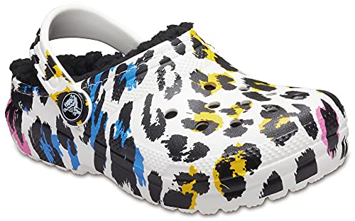 Image of Crocs Kids' Classic Lined Clog | Warm and Fuzzy Slippers for Kids, Multi /Leopard, 6 US Toddler