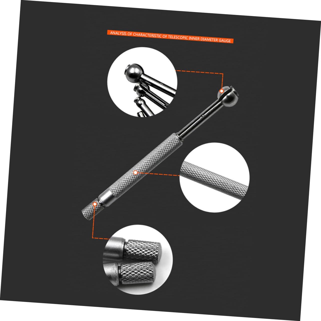 4 Piece Telescoping Hole Gauge Set 3 to 14mm Metal Bore Measuring | Full round Spherical Shaped, Extra Long for Deep and Shallow Holes, Fitted Case Included, Silver Finish