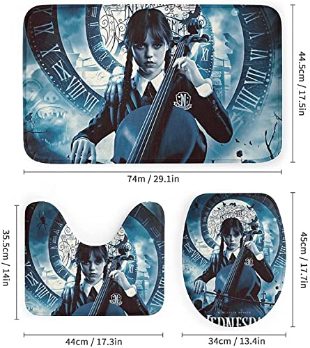 Wednesday Adams 4 Stück Duschvorhang Sets,enthalten Anti-Rutsch-Teppich,Toilettendeckel Abdeckung, Badematte Und Duschvorhang Wasserdicht Mit 12 Haken Für Bad (W1,90x180CM) – Bild 7