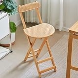 Silla plegable portátil de bambú con respaldo, taburete de bar que ahorra espacio, no requiere montaje, ideal para uso doméstico y exterior, diseño ligero de madera de tronco