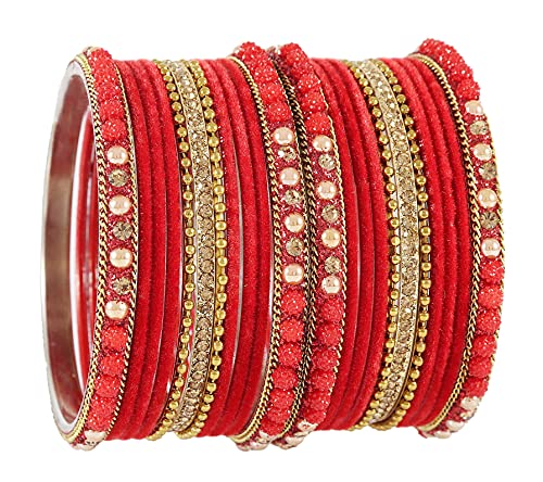 Image of NMII Metal with Zircon Gemstone, Pearls and Beads Studded Glossy Finished Bangle Set For Women and Girls