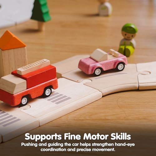 Image of PlanToys Pink Sports Car Wooden Montessori Vehicle Toy | Early Movement, Imagination and Practical Life Exploration | Eco Friendly Car for Indoor and Outdoor Play