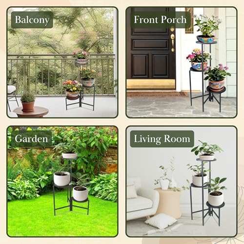 Image of ABJA 3 Tier Plant Stand for Living Room, Balcony, Adjustable /Rotatable Corner Tall Planter stand for Multiple Plants, Flower Pot Display Stand for home decor (Metal, Black)