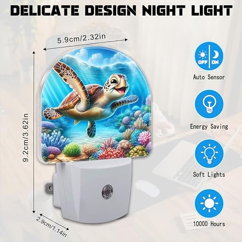 Image of Cute Sea Turtle Night Light for Kids,Smile Turtle and Colorful Corals Plug in Night Light with Dusk to Dawn Sensor, 0.5w Energy Saving Nightlight for Hallway Stairway Kitchen Bedroom