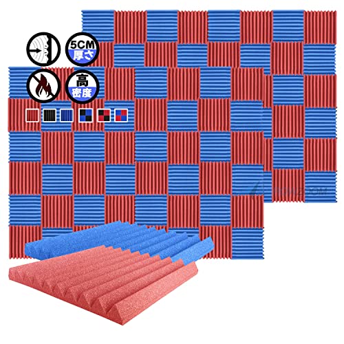 Arrowzoom スーパーダッシュ 新しい 96 ピース 防音 遮音 密度26㎏/m3 作品 吸音材 楽器 緩衝材 防音材 音響泡断熱治療 消音 超強力 騒音 スタジオ 吸音材質 室内装飾 防音対策 500x500x50 mm 縮状態出荷 スタジオレコーディング wedge タイルパネルウェッジサ SD1134 青 と 赤