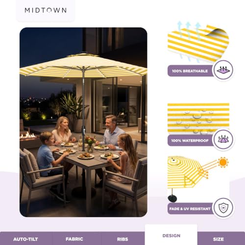 Image of Midtown Umbrellas LED Swilt - 8 Ft Solar LED Patio Umbrella, Sunny Stripes