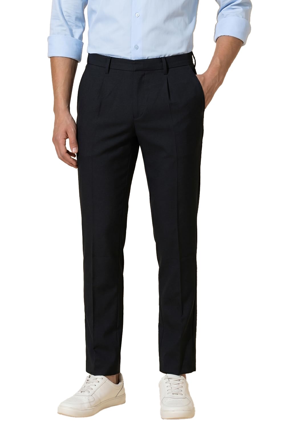 Men Regular Solid Pleated Formal Trousers-image-47