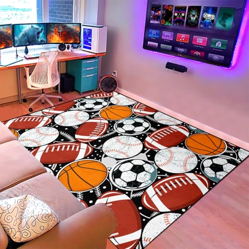 Kids Sports Balls Mat - Balls Rug for Boys Kids Room Sports Carpet Rug for Bedroom Ball Area Rugs, 2x3 Feet
