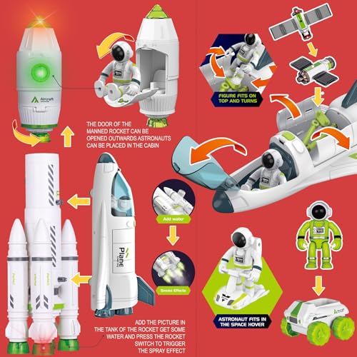 image for COOLDUCK Space Rocket Shuttle Toy Set, Spacecraft Airplane Toys for Ki