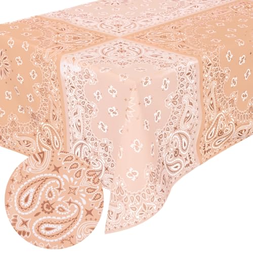 Image of xo, Fetti Decorations Western Bandana Washable Tablecloth - 9ft. | Cowboy Birthday Party, Wild West Cowgirl Decor, Rodeo Baby Shower Supplies, Wild One Yeehaw Bday, Cactus Howdy Tableware