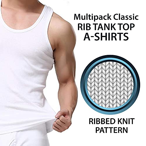 Men's 100% Cotton 3 Pack Classic Rib Tank Top A-Shirts (White, Medium)4