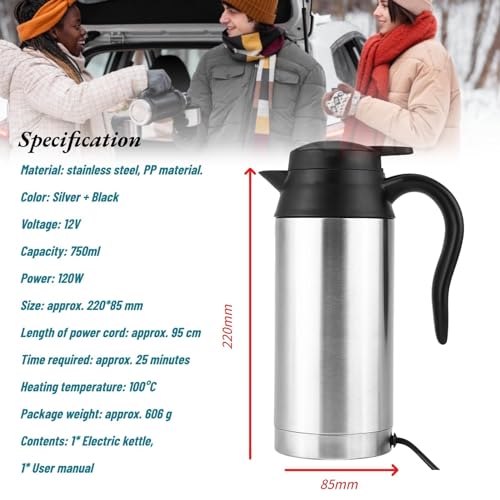 Tetera eléctrica portátil 750ml para auto 12V acero inoxidable miniatura 7