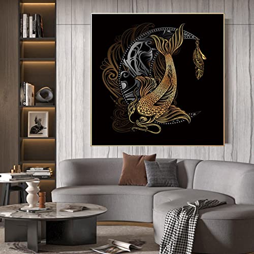 Peinture animale sur toile poisson doré abstrait nordique 60x60 cm pour salon