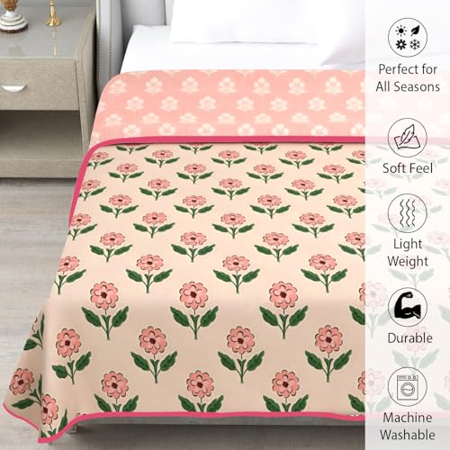 Image of Homestan Reversible All Season Cotton Feel Dohar for Single Bed,Soft Light Weight AC Blanket /Comforter for Summer /Winter /Monsoon (58x86 Inches, Blossom Blush)