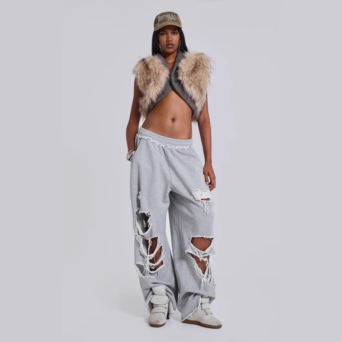 Women Sweatpants Ripped Adjustable Knot Loose Casual Trousers Y2K Hip-Hop - Image 2